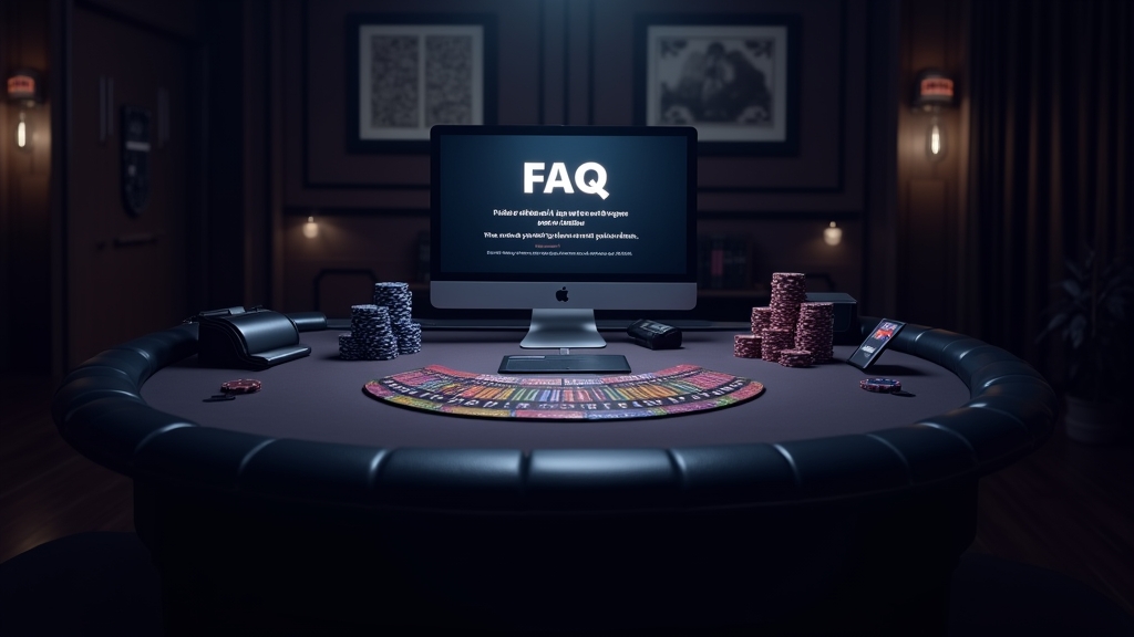 Dark casino help screen with bonus questions and promo icons