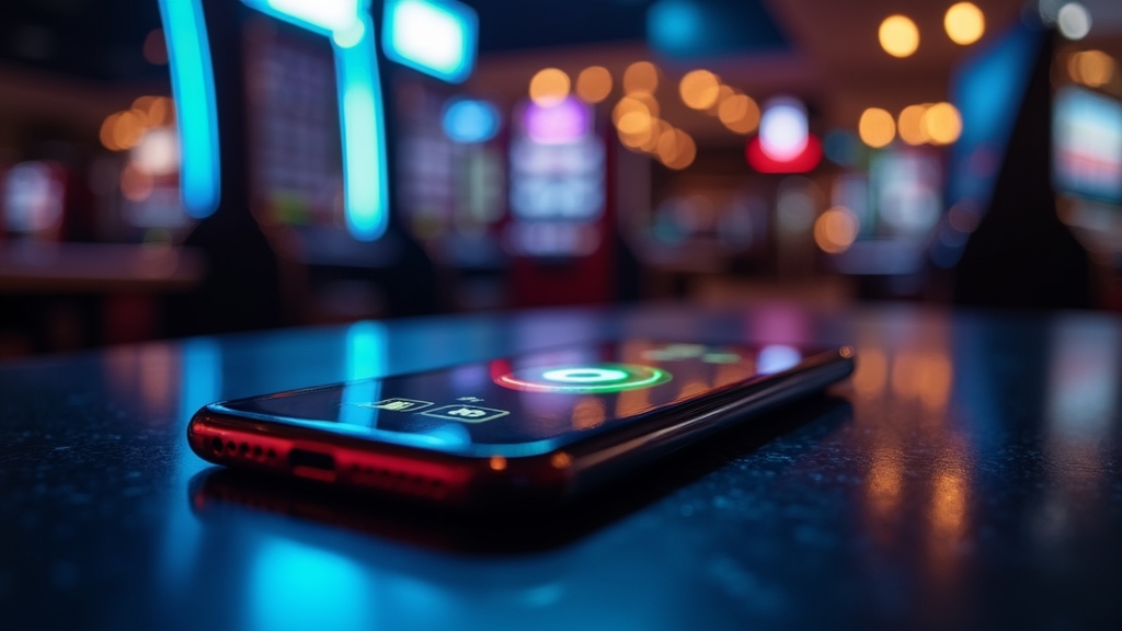 Smartphone showing an APK download screen in a dark casino setting