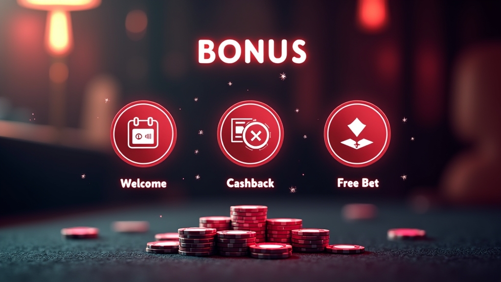 Casino bonus display showing welcome, cashback, and reload offers