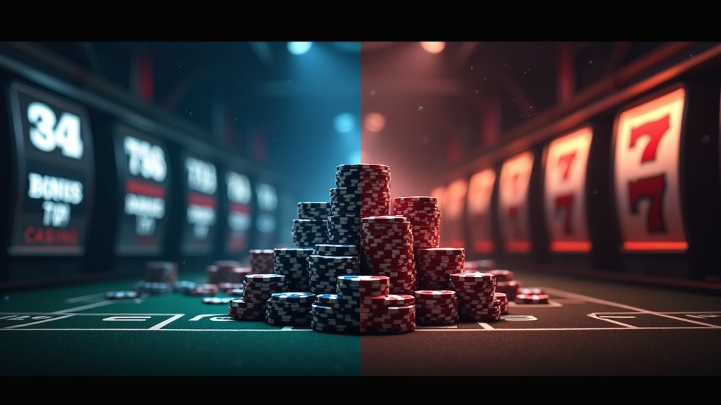 Split casino screen comparing sportsbook and slot bonus offers